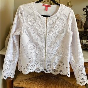 Saks Fifth Avenue Zip White Lace Jacket